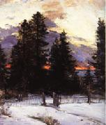 Abram Arkhipov Sunset on a Winter Landscape Sweden oil painting artist